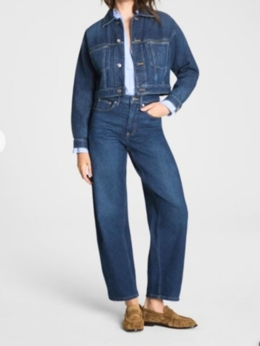 SPANX Dark Wash High-rise Barrel Leg Jeans, Size XS